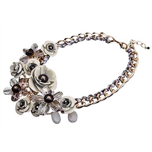 Image of Women Necklaces Pendants for Easter Days Women Floral Chain Crystal Statement Bib Big Chunky Necklace Collar Fashion Jewelry Custom Necklaces Picture (White, One Size)