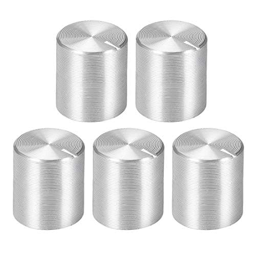 Image of sourcing map 5pcs Potentiometer Knob Knurled Shaft Silver Tone Aluminum 6mm Shaft Dia. Rotary Knob 10mmx10mm Volume Control Knob