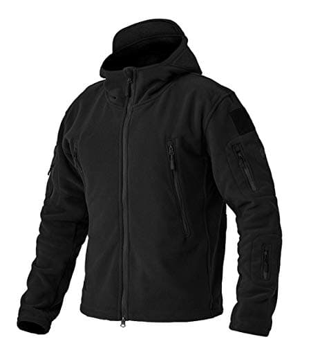 Image of EKLENTSON Men's Outdoor Fleece Jacket Full Zip Hoodie Warm Winter Travel Hunting Military Jacket Stand Collar Zip Pocket Black,L