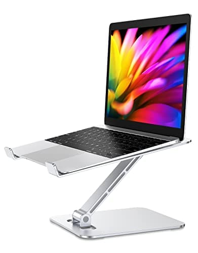 Image of Babacom Laptop Stand, Ergonomic Foldable Computer Stand with Adjustable Height, Ventilated Aluminium Alloy Laptop Riser Desktop Book Stands Compatible with MacBook Air Pro, All 10-16" Laptops (Silver)