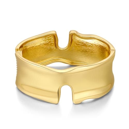 Image of WOWORAMA Gold Chunky Bangle Bracelets For Women Wide Statement Bangles Bracelet Hinged Open Cuff Bangles Trendy Chunky Bracelets Jewelry