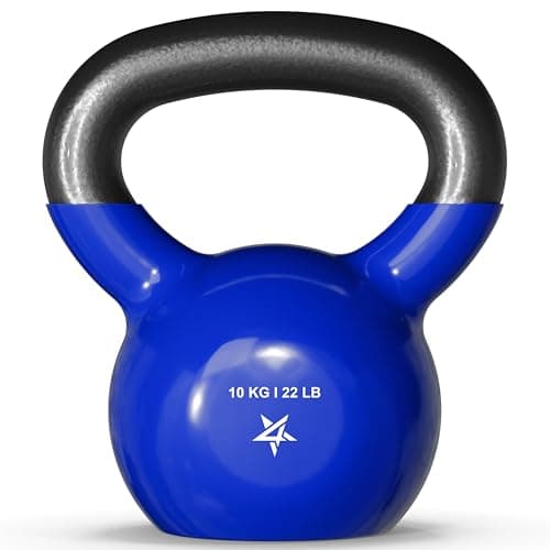 Image of Yes4All 4-20kg Kettlebells Vinyl Coated Cast Iron for Dumbbell Weights Exercises, Gym, Fitness, Full Body Workout Equipment Push up, Grip and Strength Training, Blue, 10KG