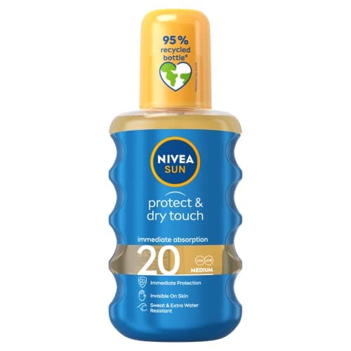 Image of NIVEA SUN Protect & Dry Touch Sun Spray (200 ml), Refreshing Suncream with SPF20, Advanced Sunscreen Protection, 100% Transparent No White Marks