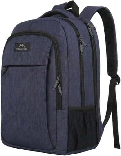 Image of MATEIN Travel Laptop Backpack 15.6", Slim Laptop Rucksack with USB Charging Port Anti Theft Computer Backpack Bag Water Resistant College Work Daypack Lightweight Laptop Bag, Navy Blue