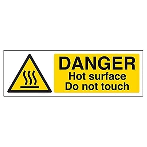 Image of V Safety 62011AX-S Danger Hot Surface Do Not Touch Sign - Landscape - 300mm x 100mm - Self Adhesive Vinyl, Black/Yellow