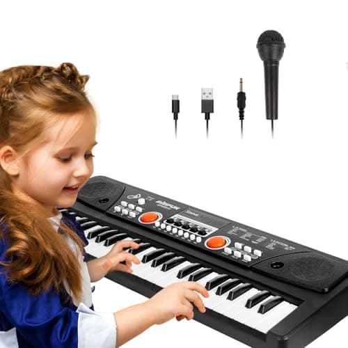 Image of m zimoon Kids Keyboard Piano, 49 Keys Electronic Piano with Microphone Portable Music Keyboard Musical Instrument Piano Birthday Xmas Day Gifts Age for 3+ Years Girls Boys