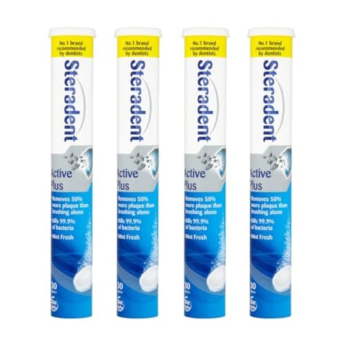 Image of 4 Pack Active Plus Denture Cleaning Tablets - 120 Tablets, False Teeth Cleaner, Retainer, Denture & Mouth Guard Sterilising Tablets, Multipack Bundle for Fresh Hygiene and Stain Removal
