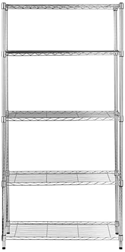 Image of Amazon Basics 5-Shelf Adjustable Heavy Duty Steel Wire Rack, Space Saving Storage Shelving Organizer for Kitchen, Garage, No-Tool Assembly, 350 lbs Weight Capacity, 36" x 14" x 72", Chrome