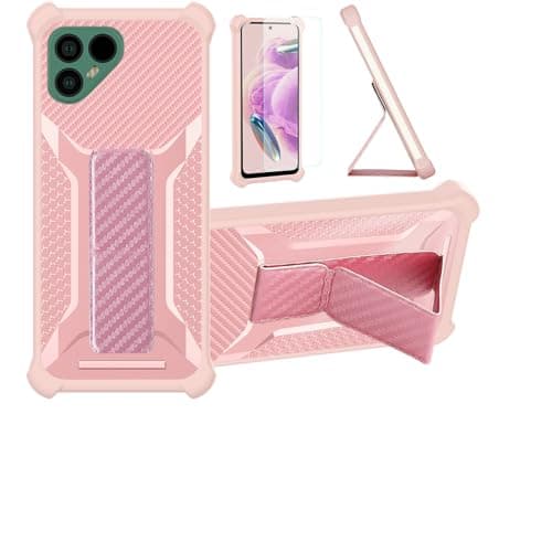 Image of Kinetijy Case Compatible for FairPhone 4 5G Phone Case Stand Cover [with 1* Tempered Glass Screen Protector] Hybrid Case [Folding Support Magnetic] [Frosted Anti-Fingerprint] ZJBB-Pink