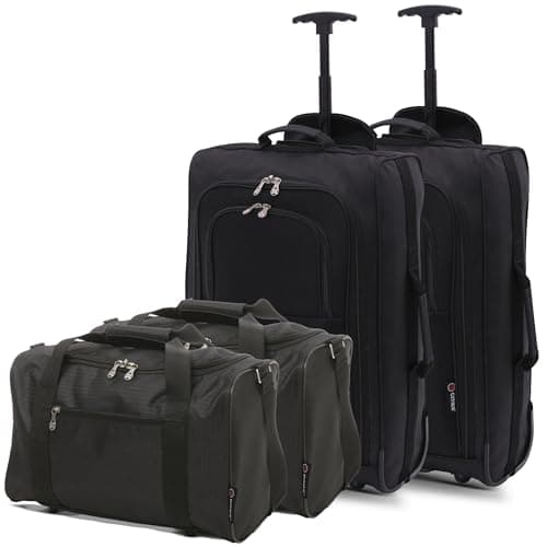 Image of 5 Cities Set of 2 Hand Luggage Set Including Ryanair Cabin Approved 21"/55cm Trolley Bag & 40x20x25 Ryanair Maximum Holdall Under Seat Flight Bag (Black x 2 + Black x 2)