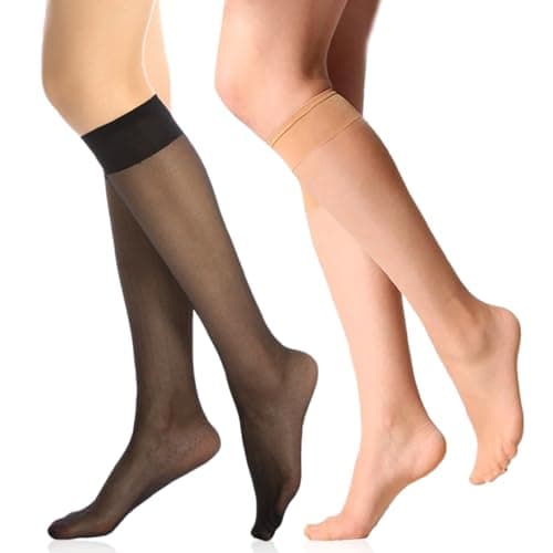 Image of Vokmon 12 Pairs Knee High Socks for Women - Black, Nude, Sheer Pop Socks, Soft Long Stockings, Tights, Nylon Knee Tights for Ladies