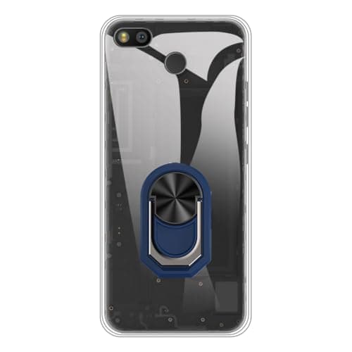 Image of UOGNADGD Flexible Case + Ring Holder Compatible with Fairphone 3 Plus Phone Shockproof Cover & Magnetic Mecha Style Finger Grip Kickstand (Clear+BlueRing)
