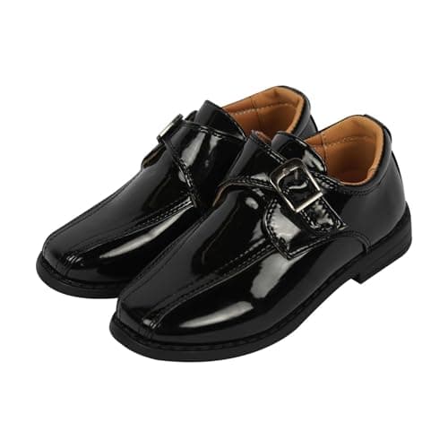 Image of A2Z 4 Kids Boys Teens School Shoes Black Patent PU Formal Uniform Trainers Touch Fastening Strap - SCH Shoes AZ377124 Black P 1 UK