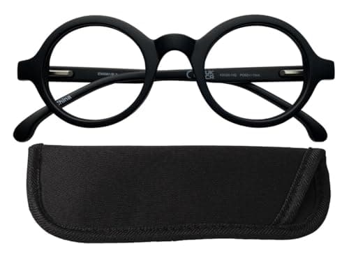 Image of I-Sential Clear Lens Round Fake Glasses Gloss Black Frame Spring Hinges Retro Specs Mens Womens Unisex Adult & Case