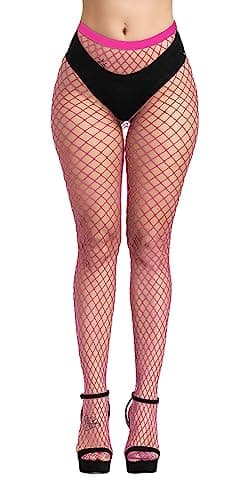 Image of Simply Joshimo Womens Coloured Fishnet Tights | Large Whale Net Colourful Bright Pantyhose (Neon Pink)
