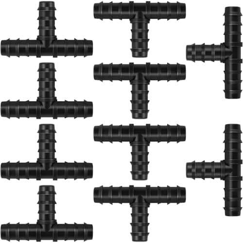 Image of Poeland 13 mm (1/2 Inch) Irrigation Hose Connector, Black Plastic Barbed Garden Hose Parts, Soaker Hose Connectors, Tee Pipe Joiner for Garden Drip Irrigation, Watering System (10 PCS)
