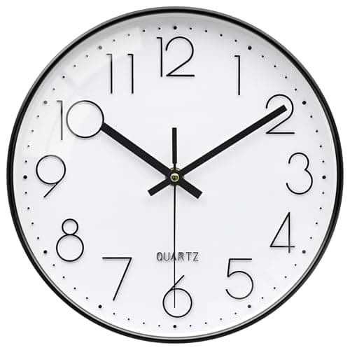 Image of VIKMARI 12 Inch Silent Wall Clock Modern Black & White Clock Decorative for Living Room Kitchen Bedroom School Office Home