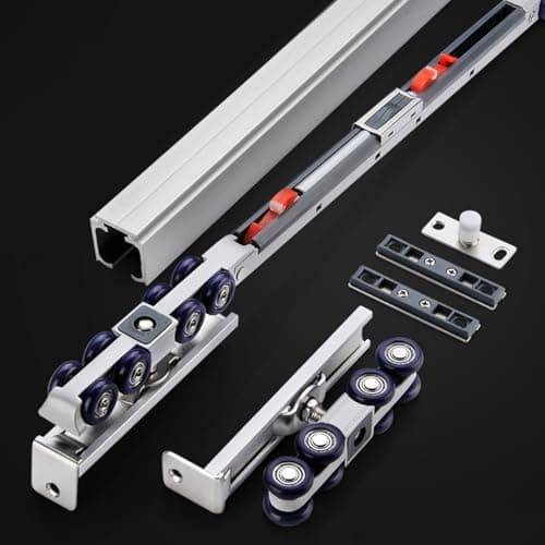 Image of EXCLURA Soft Close Sliding Door Track Guide Rail, Meal Sliding Barn Door Hardware Track, Interior Sliding Closet Door Track with Wheels & Fixing Screws(Silver-white,1.9m/6.2ft)