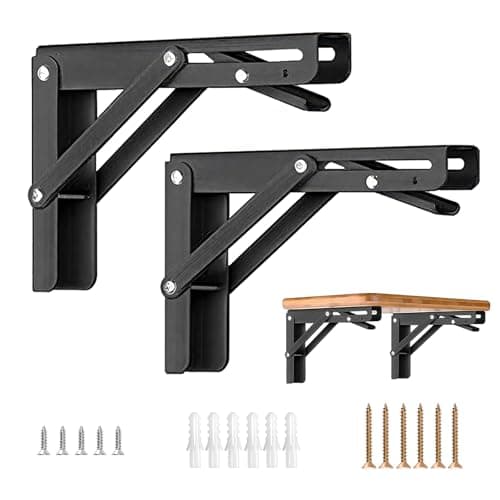 Image of HBL' 2 Pack 200MM Folding Shelf Brackets Heavy Duty Shelf Brackets Wall Mounted Foldable Shelving Brackets for RV Folding Desk(Shelf Bracket Only)