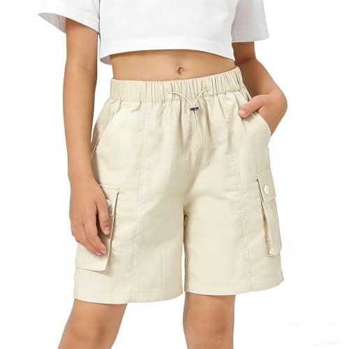 Image of Rolanko Girls Shorts Sports Active Summer Cargo Shorts Teen Kids Running Gym Parachute Short Pants, Beige, Size: 11-12 Years/160