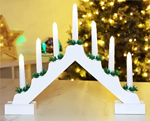 Image of Christmas Concepts® Christmas Wooden Candle Bridge with Warm White LED Lights - Battery Operated (White)