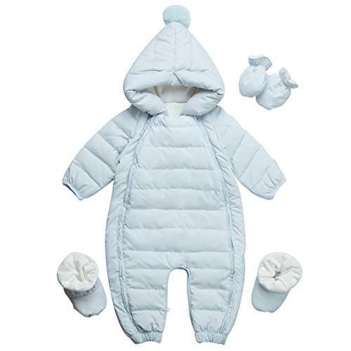Image of famuka Baby Winter Warm Down Snowsuits Hooded Puffer Outwear (Blue, 12-18 Months)