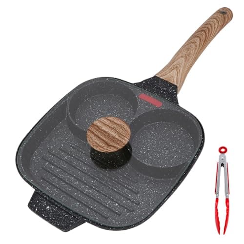 Image of Bobikuke Divided Frying Pan 24 cm, Non Stick Fried Egg Pan with Lid All in One Pan, 3 in 1 Multi Section Breakfast Skillet