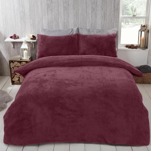 Image of Brentfords Red Duvet Cover Single, Teddy Fleece Quilt Cover Thermal Bedding Set Winter Duvet Single Super Soft Comfy Bed Set Covers with Pillowcase, Burgundy