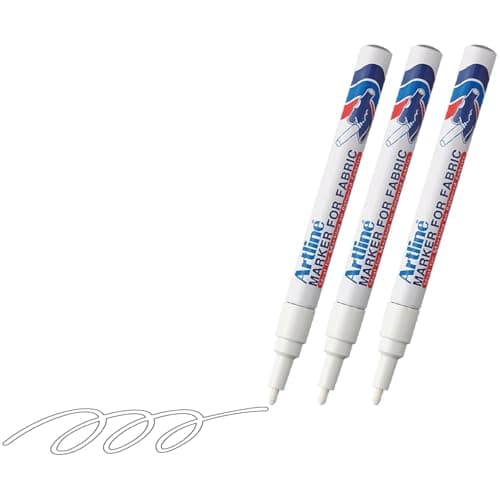 Image of Artline EKC-1 Marker for Fabric | Stands Up to Multple Washings | Ideal for Dark Colored Fabrics | Water & Fade Resistant | 1.2mm Bullet Tip | White | Convenient 3 Pack