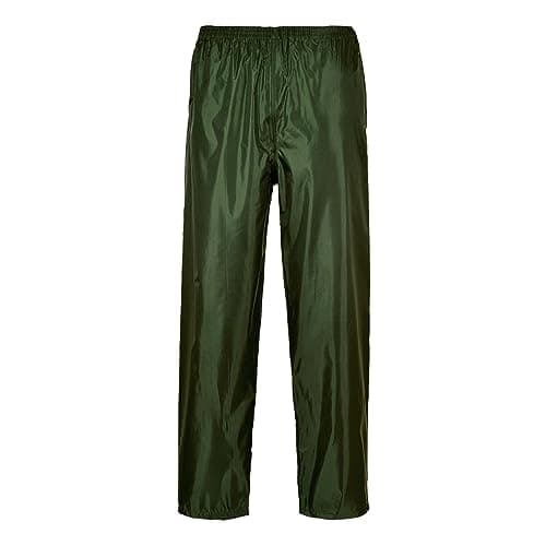 Image of Portwest S441 Classic Rain Trousers Men's Waterproof Overtrousers Durable Protective Outdoor Workwear Rainwear Overpants Elasticated Waistband Taped Seams, Olive Green, L