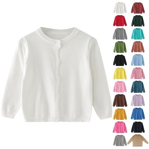 Image of Girls Knitted Cardigan Jumper Kids Plain Knit Sweater Long Sleeve Button Down Jumpers Baby Soft Warm Knitwear Multi Color Preppy Top Fall Winter (Light Pink, 9-10 Years)