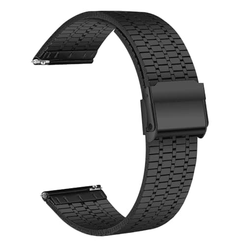 Image of Quick Release Watch Strap, Stainless Steel Watch Straps with Metal Clasp, Smart Watch Band for Men and Women, Compatible for Galaxy, Garmin, Withings, Huawei, Amazfit and Seiko Watches 20 mm, Black