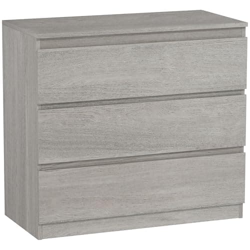 Image of HOMCOM Chest of Drawers, 3-Drawer Storage Organiser Unit for Bedroom, Living Room, 80 x 39 x 73cm, Grey Wood Effect