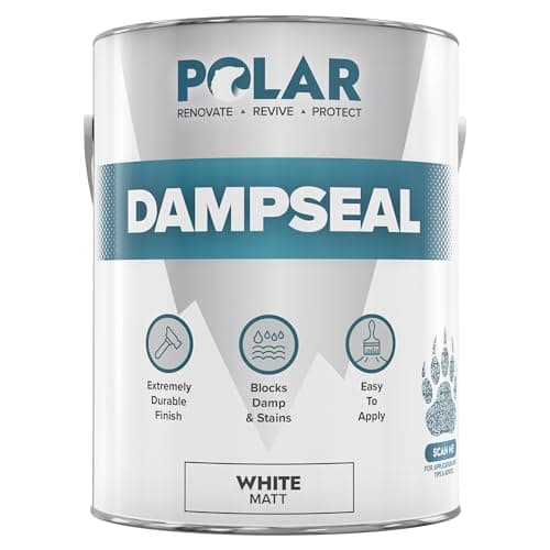 Image of Polar Damp Seal Paint - 2.5L, White - Primer & Topcoat for Indoor Walls & Ceilings - Mould Resistant Stain Blocker Paint - Quick Drying for Wood, Plaster, Cement and Stone - Matt Finish