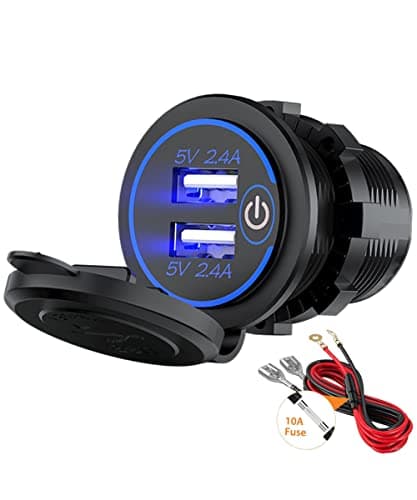 Image of 12V Car Charger Dual 4.8A USB Port Dual Cigarette Socket Lighter Plug Waterproof Charger with LED for 12V~24V Vehicles Car Boat Motorcycle SUV Truck Caravan Marine (Blue)