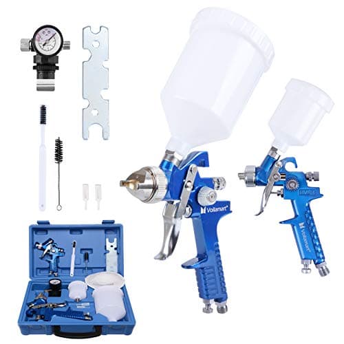 Image of Voilamart 2 Set HVLP Gravity Feed Spray Gun Set with 600CC 125CC Cup Paint Sprayer Airbrush Painting Tool Kit with Copper Nozzle 1.4MM 0.8MM