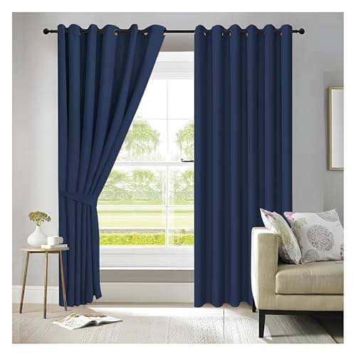 Image of APEX FURNISHINGS Navy Blackout Curtains for Bedroom 90 Inch Drop Thermal Insulated Eyelet Curtains & Drapes for Window Treatment & Living Room, 2 Panels (66x90 Inches)
