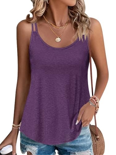 Image of PLOKNRD Women's Summer Vest Tops - Spaghetti Strap Camisole, Breathable Sleeveless Tank Tops for Beach/Party/Daily Wear (Purple,2XL)