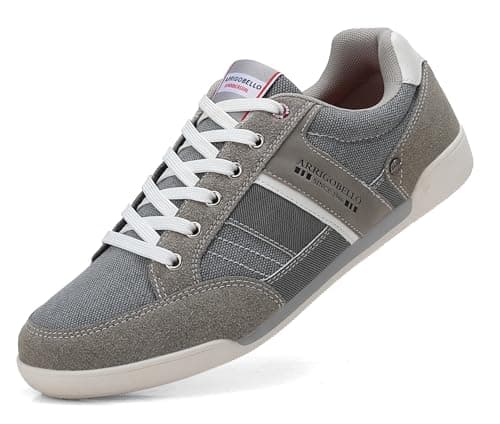 Image of Mens Trainers Casual Shoes Fashion Leather Canvas Sneakers Lace Up Grey 9.5