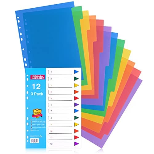 Image of File Dividers A4, 12 Part Folder Dividers, 3 Pack Pre-Punched Leverl Arch Folder in Assorted Colours, Plastic Binder Dividers (Color tabs)