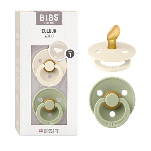 Image of BIBS Colour Anatomical Soother 2-Pack, BPA Free Dummy Pacifier, Orthodontic Nipple. Natural Rubber Latex, Made in Denmark. 0-6 Months (Pack of 2), Ivory/Sage