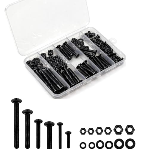 Image of Bolts, Nuts, and Washer Assortment Kit - 120 pcs Nuts and Bolts Assortment Kit, Nut Bolt and Washer Assortment, Bolt and Nut Assortment - Black