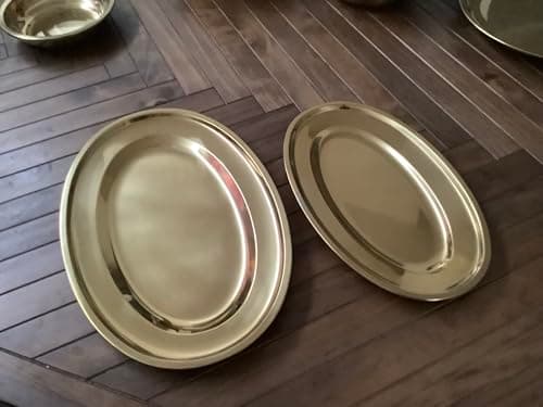 Image of Stainless Steel Gold Coloured Large Dinner Serving Plate Platter 30cm - Set of 2