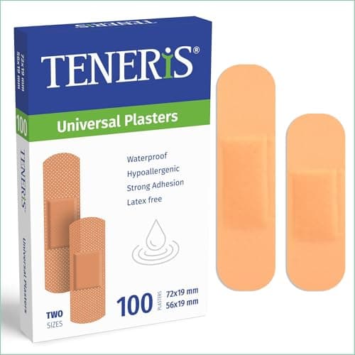Image of Teneris Universal Plasters - Pack of 100 – Waterproof, Hypoallergenic, Latex-Free PE Wound Dressings with Strong Adhesive for Cuts, Blisters & Grazes for Everyday Protection