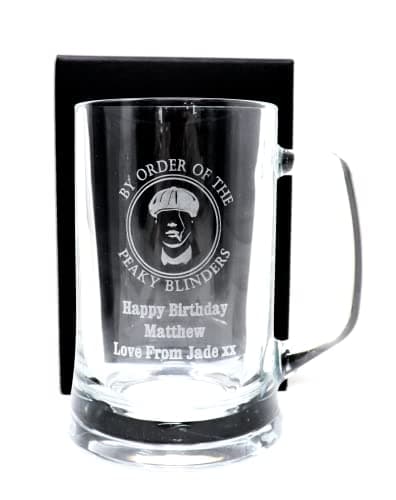 Image of Regalo Personalised Engraved Pint Glass Tankard - Peaky Blinders Design (Cardboard Gift Box)