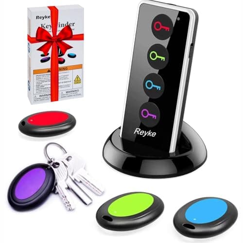 Image of Reyke Key Finder, 80dB+ RF Item Locator Tags with 131ft. Working Range, Wireless Remote Finder Locator for Finding Wallet, Phone, Glasses, Pet Tracker, 1 RF Transmitter & 4 Receivers