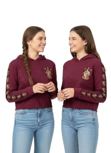 Image of Harry Potter Licensed Girls & Women’s Cropped Hoodie | Hogwarts House Crests | Premium Embroidery & Sleeve Tape | 4 Colors | Sizes XS–XL (as8, alpha, s, regular, regular) Maroon