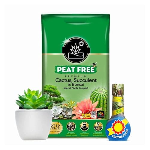 Image of Cactus Succulent Plants Growing Bundle - Peat Free Cacti Bonsai Potting Compost 10L & Cactus Plant Feed Liquid Concentrated Fertiliser 175ml Houseplant Food Compost for Indoor Plants with Topline Card