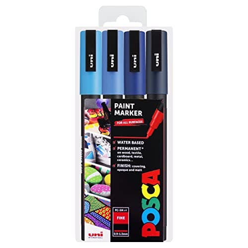 Image of POSCA PC-3M Paint Marker Art Pens - 0.9-1.3mm – Blue Tones Set of 4 Pens in Wallet