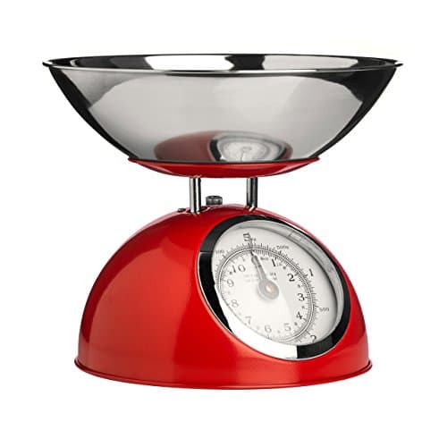 Image of Premier Housewares Retro Kitchen Scales with Bowl Stainless Steel Food Cooking Scales 5kg Food Scales Weighing Kitchen Scale Bowl Red 21x24 x24